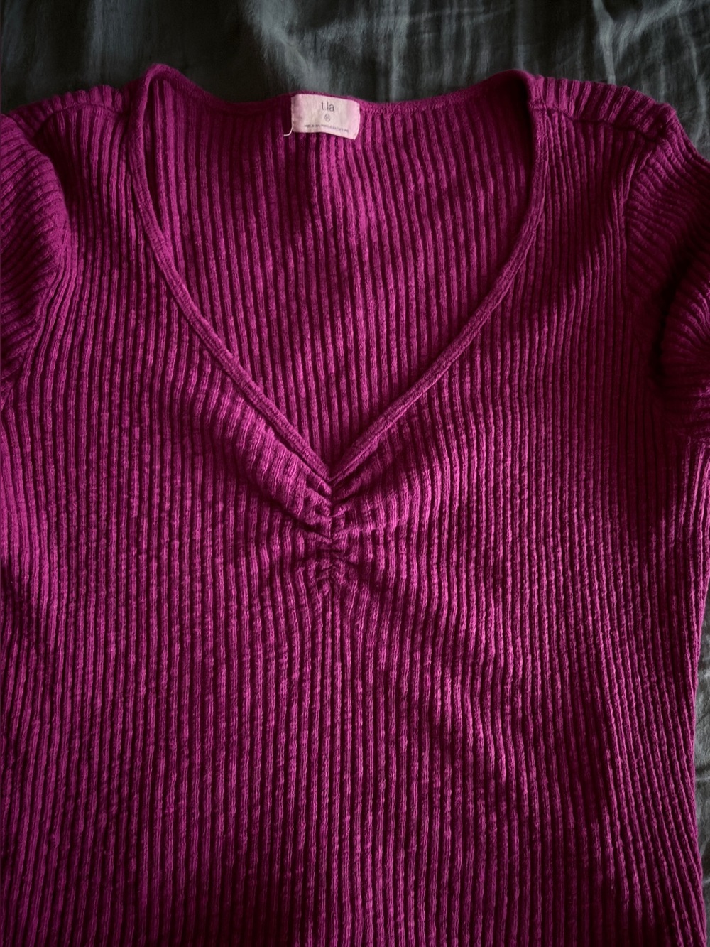 Cinched V-Neck Top by T.La for Anthropologie XL Pink - Picture 5 of 9